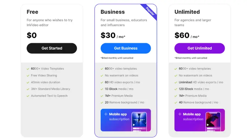 InVideo price monthly