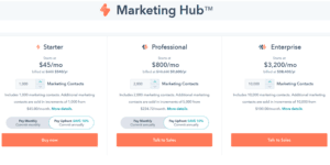 Hubspot CRM marketing hub price