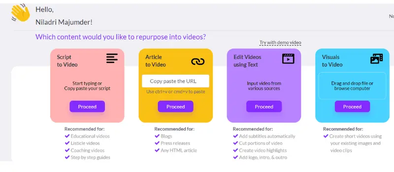 Pictory Dashboard