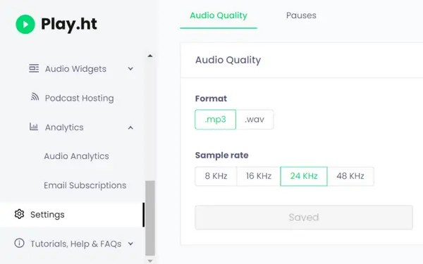 Play.ht audio quality