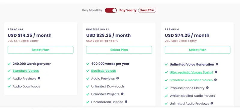 Play.ht price yearly