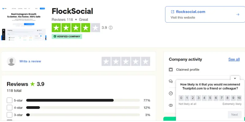 Flock Social Trustpilot