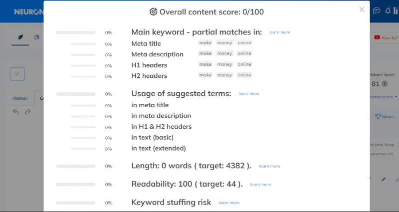 Neuron Writer content score