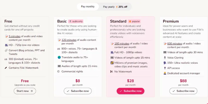 Fliki Pricing